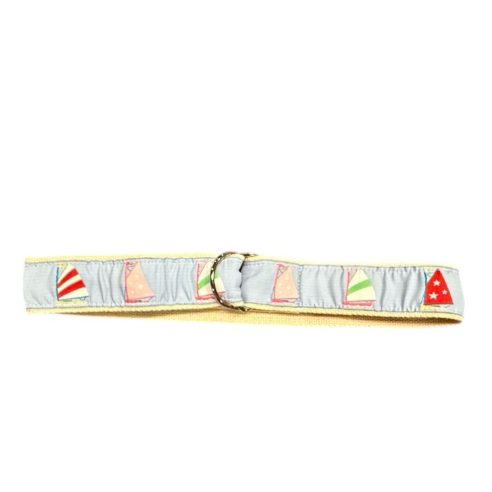 Douglas Paquette Blue Embroidered Sailboat Canvas D Ring Belt 1.5” Women’s Small